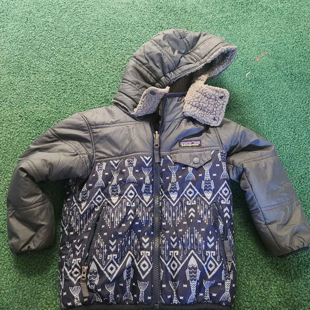 Patagonia Kids Hooded Puffer Jacket - Navy Aztec Print